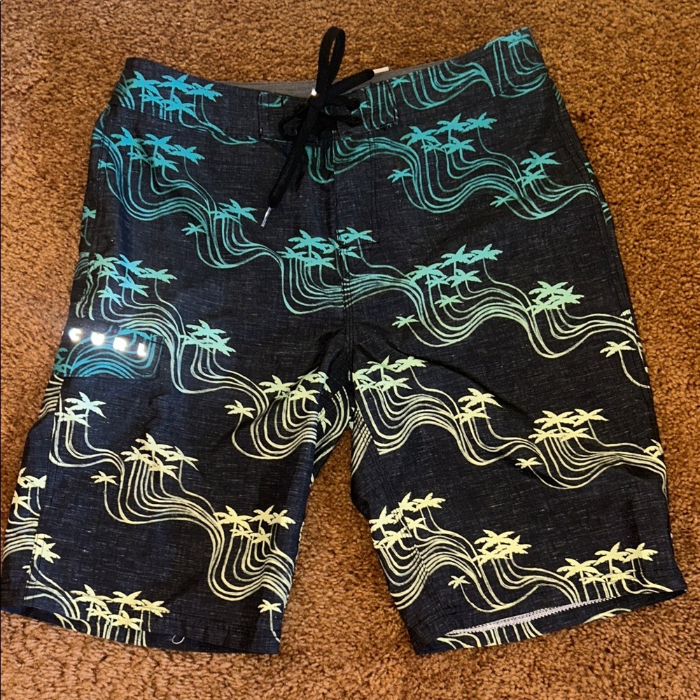 Rip Curl Black and Green Palm Board Shorts